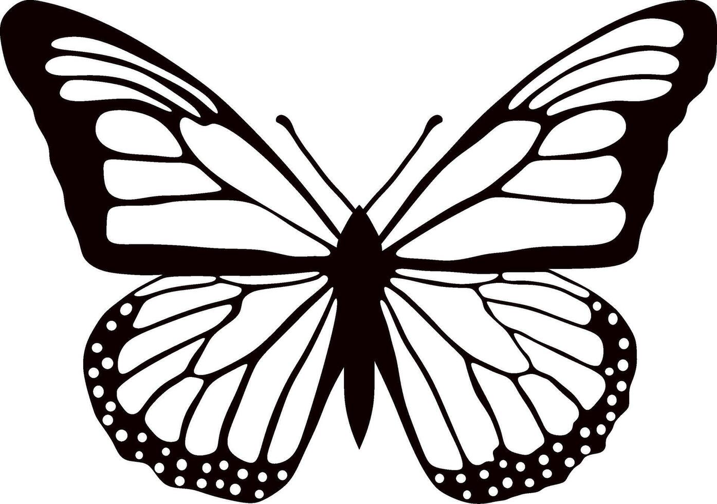 monochrome butterfly Beautiful insect with big black wings. Drawing of a flying beetle.Suitable for sandblasting, laser and plotter cutting. vector