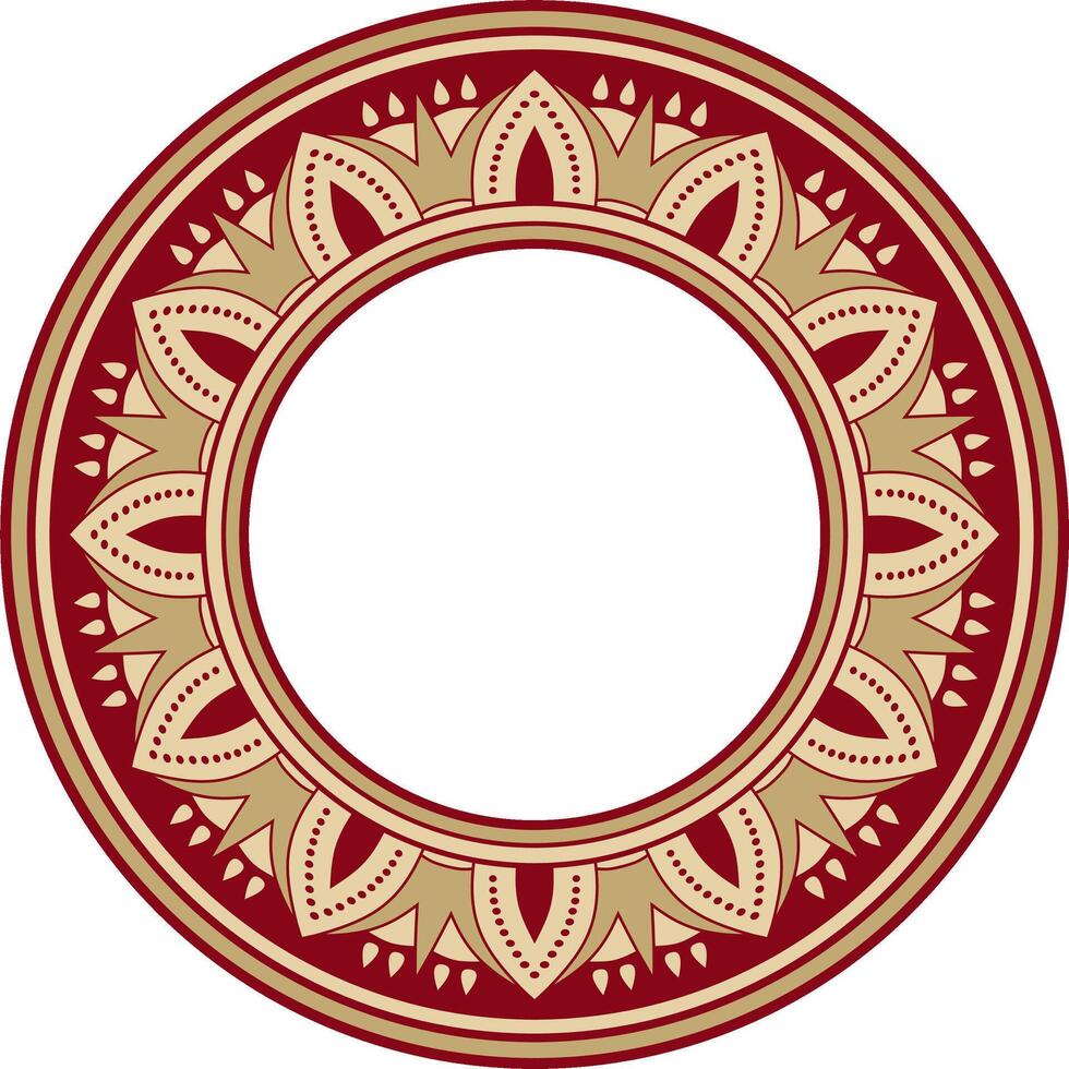 round golden with red Egyptian ornament. Endless circle border, ancient Egypt frame. vector