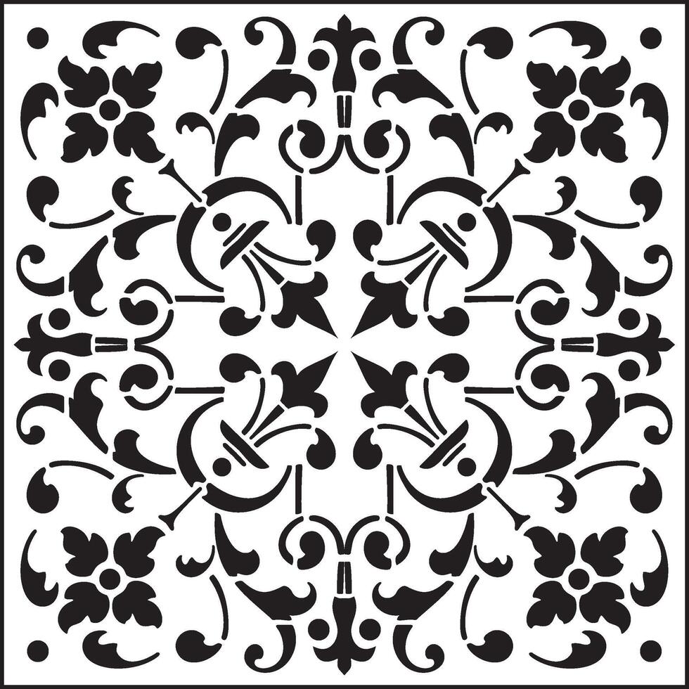 classic square floral ornament. Tile pattern is monochrome. vector