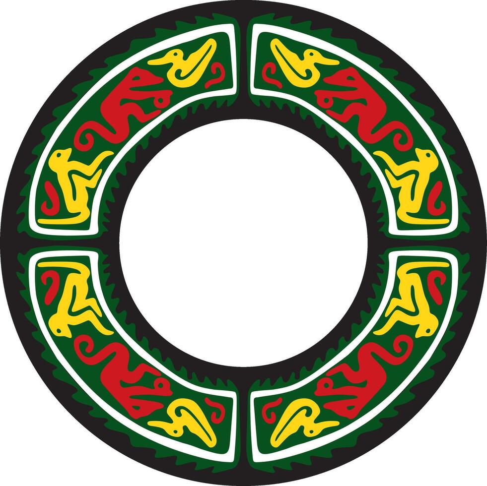 round colored border ornament. Native American tribes framework, circle. vector