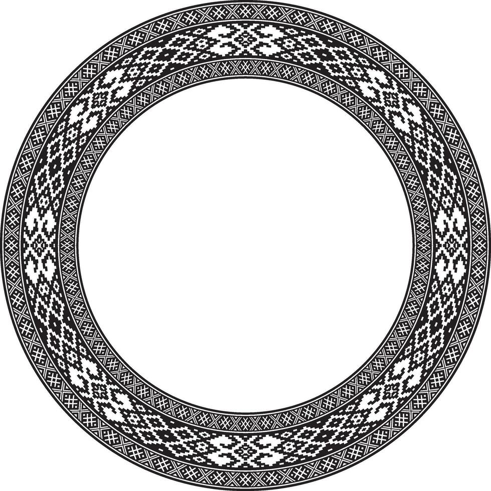 round monochrome seamless Belarusian national ornament. Ethnic endless circle black border, Slavic peoples frame. vector