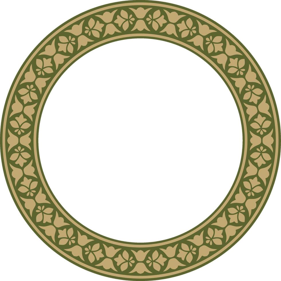 gold with green round national Indian ornament. Circle, ring, border, ethnic Hindu frame. vector