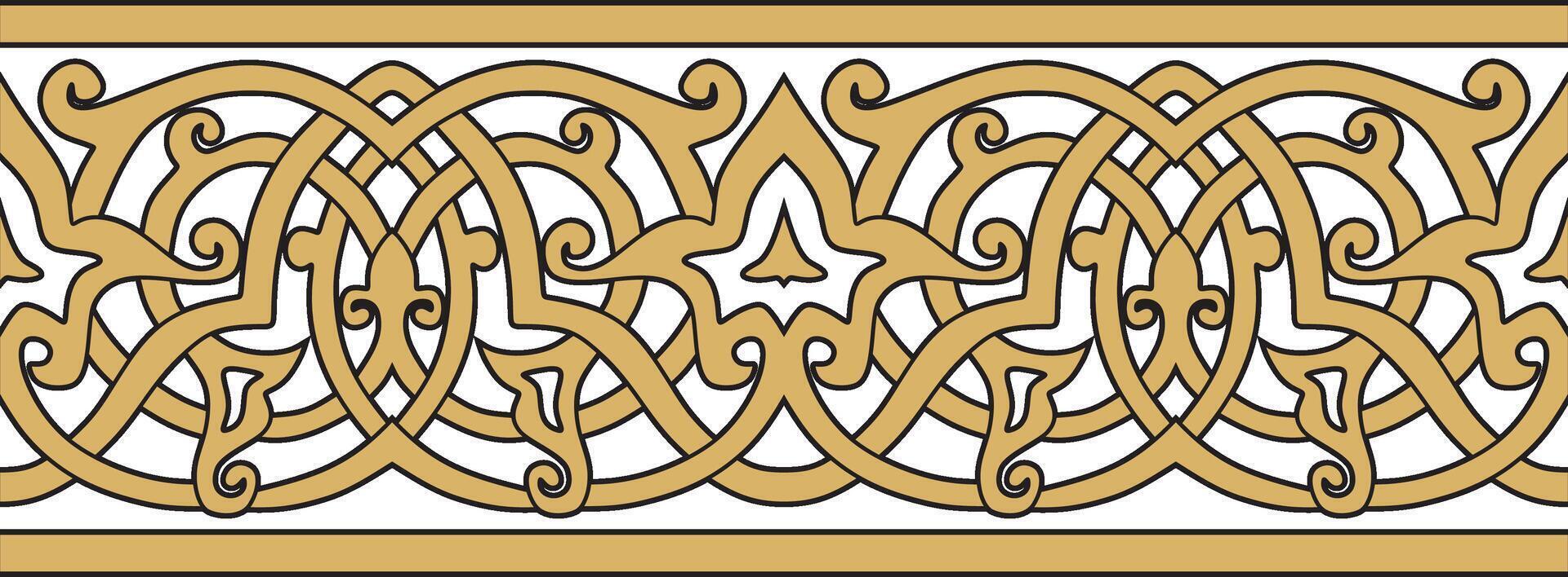 golden seamless oriental national ornament. Endless ethnic floral border, arab peoples frame. Persian painting. vector