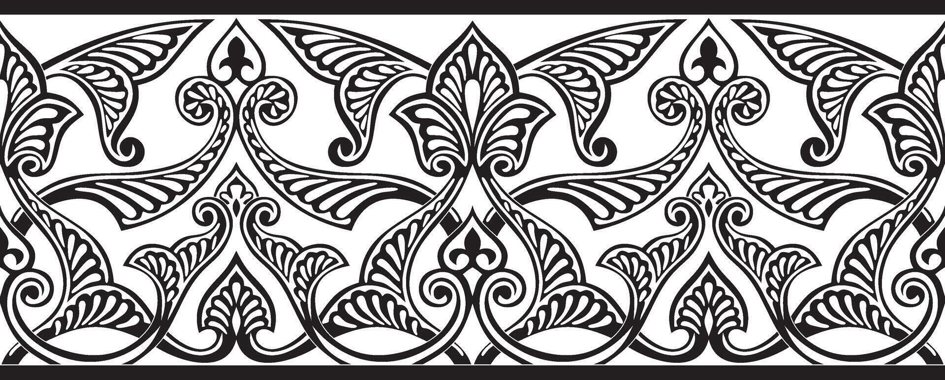 seamless monochrome oriental ornament. Endless black Arabic patterned border, frame. Persian painting. Suitable for sandblasting, laser and plotter cutting. vector