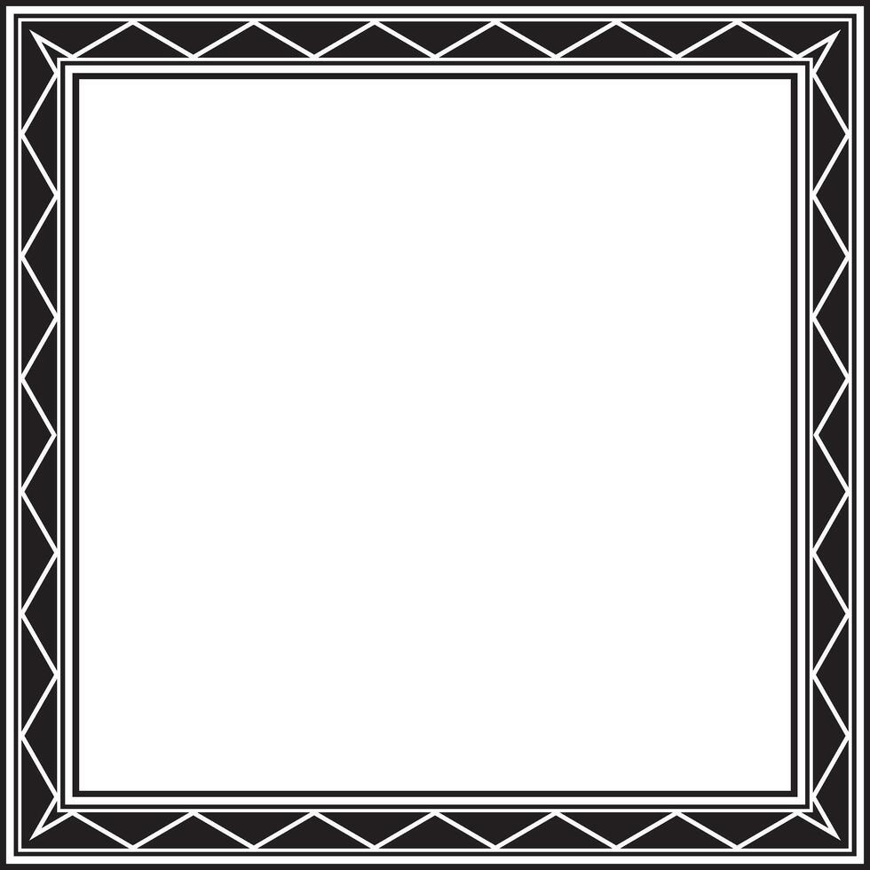monochrome black square Yakut ornament. An endless rectangular border, a frame of the northern peoples of the Far East. vector