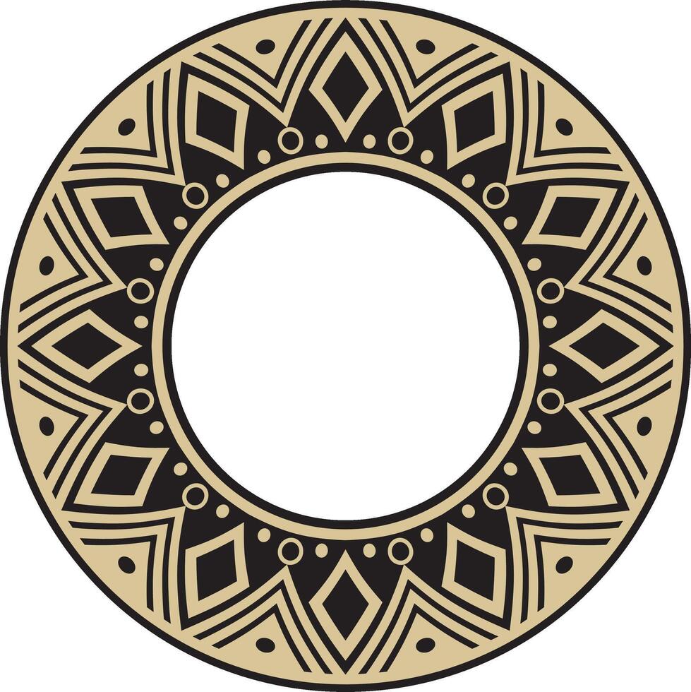 Native American round gold with black pattern. Geometric shapes in a circle. National ornament of the peoples of America, Maya, Aztecs, Incas vector