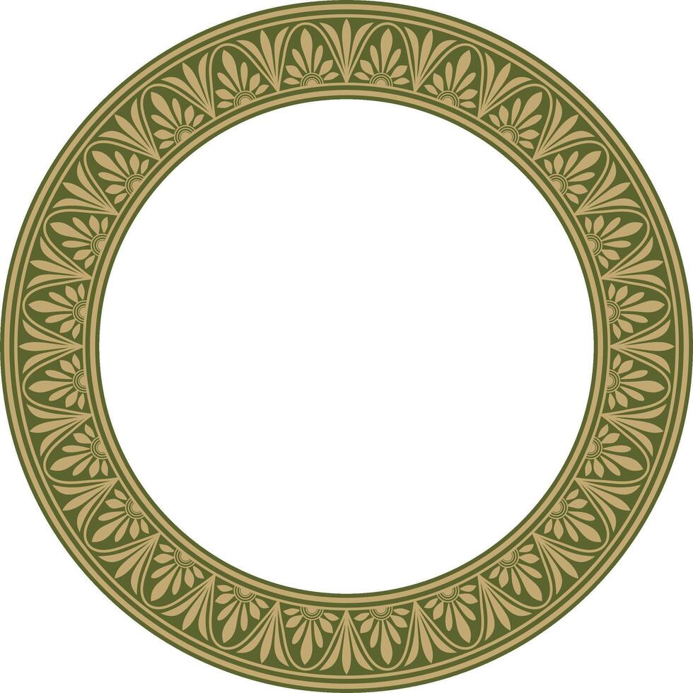 gold and green round classical Greek meander ornament. Pattern, circle of Ancient Greece. Border, frame, ring of the Roman Empire. vector