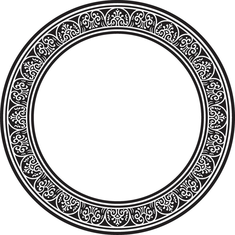 round black monochrome border, frame, Pompeii ring. Circle Neopolitan ornament. Art of Ancient Rome. vector