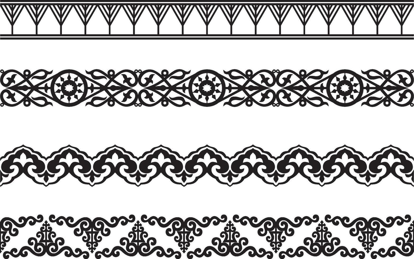 monochrome seamless set of Yakut folk ornaments. Frames and borders of the peoples of the north, tundra vector
