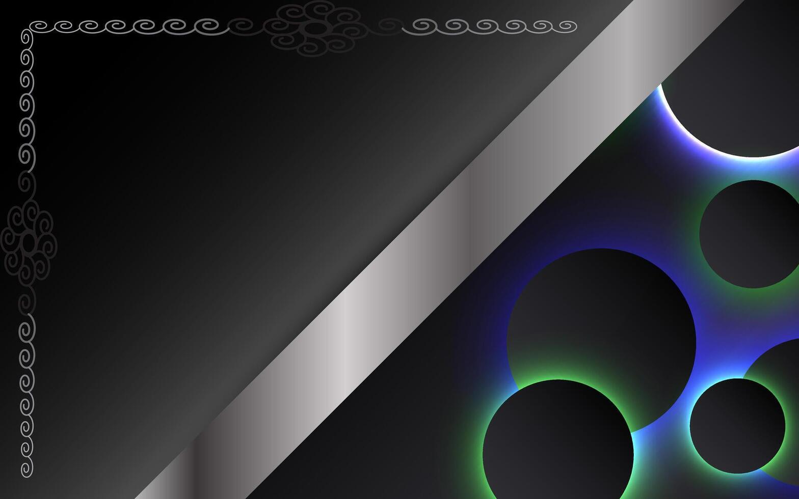 Metal stripe background and black circle neon effect vector