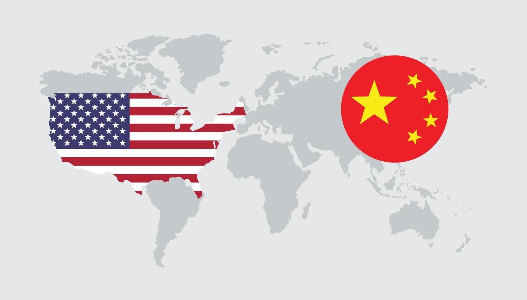 USA and China flag on World map, globe country background vector