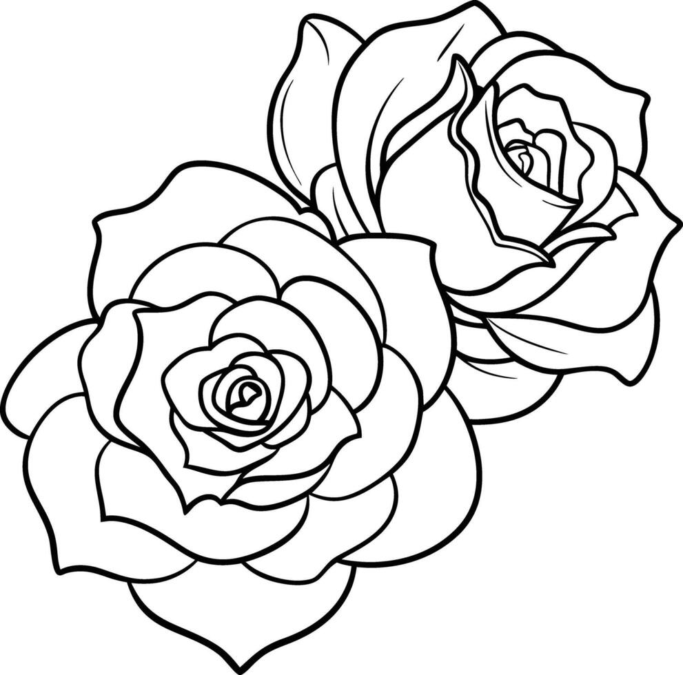 Black and white floral decor line art with roses for coloring page vector