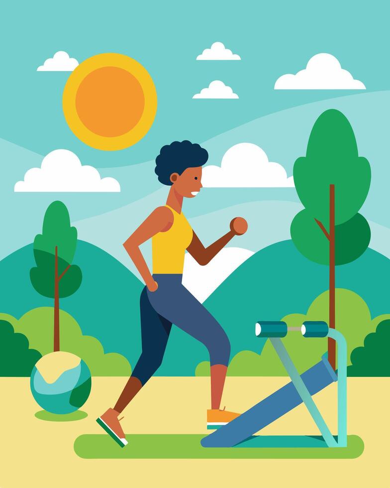 Enjoying a refreshing workout in the fresh air at the solarpowered fitness park.. illustration. vector