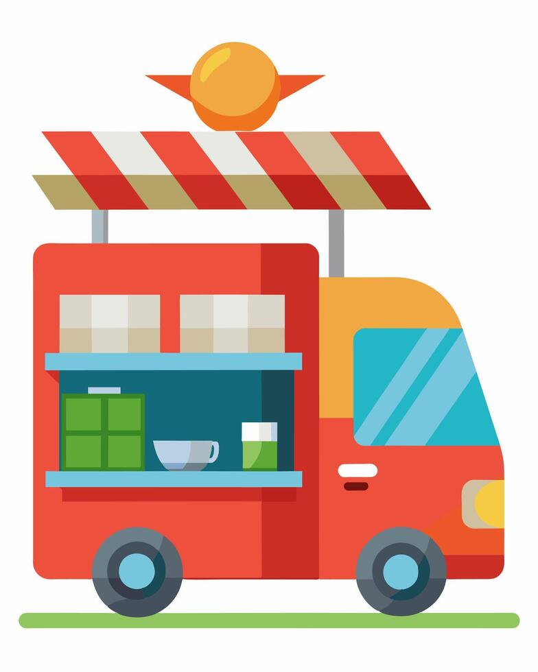 A food truck outfitted with a solarpowered vending machine able to provide food and beverages to hungry festivalgoers without relying on a generator.. illustration. vector