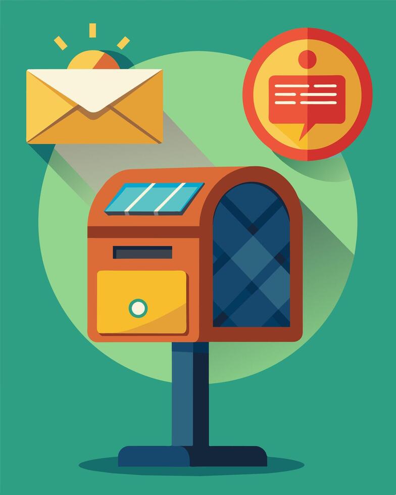 A functional mailbox with a solarpowered notification system alerting residents of mail being received without the need for electricity.. illustration. vector