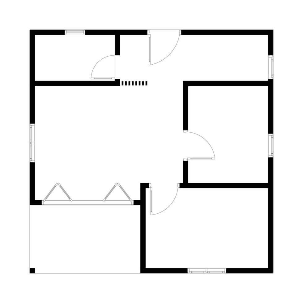 Black and White floor plan of a modern unfurnished house for your design. Suburban house blueprint. Architectural background vector
