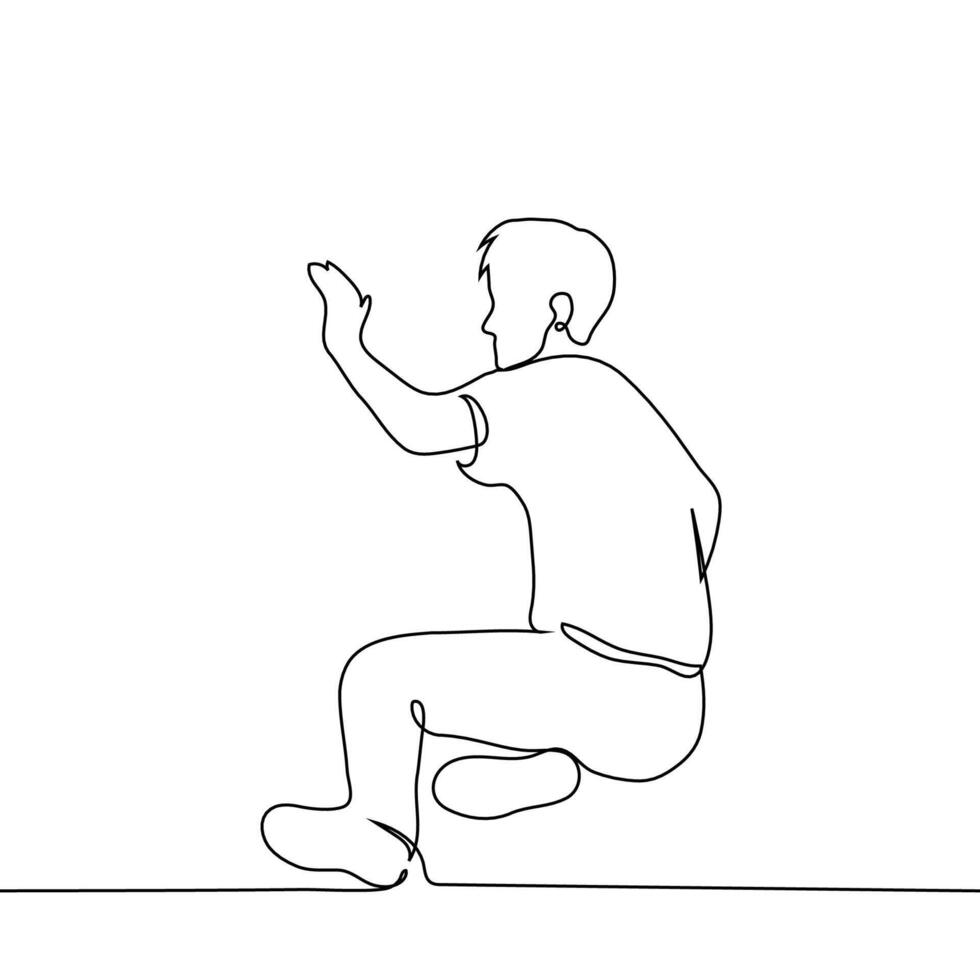 man fell and put his hand in front of his face, shielding himself from something one line art . concept of victim, defending against attack vector