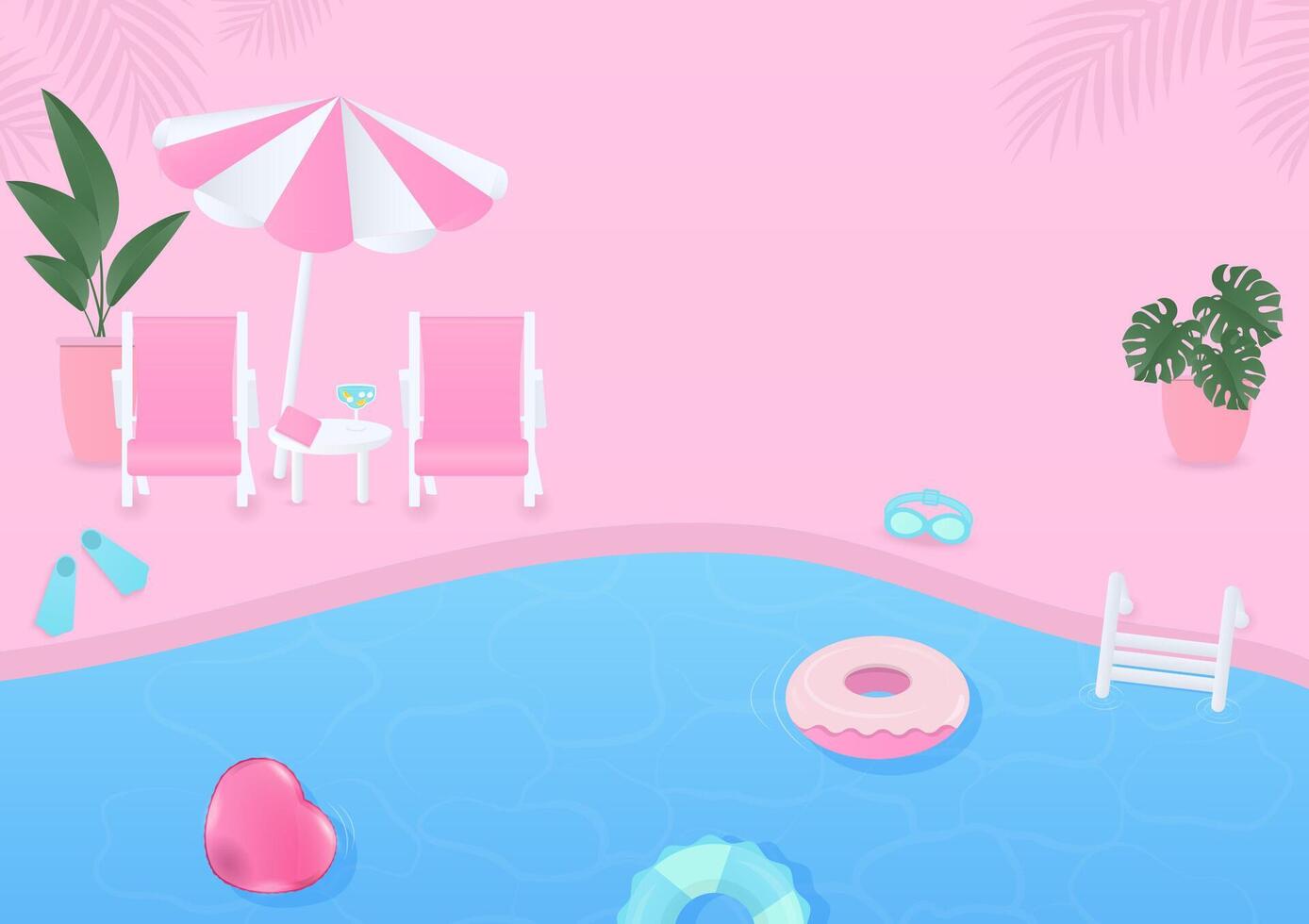 Swimming pool scene on a pink background vector
