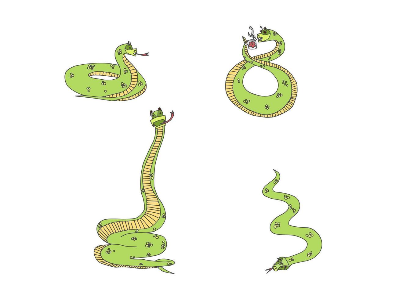 cartoon interesting snakes different situations vector