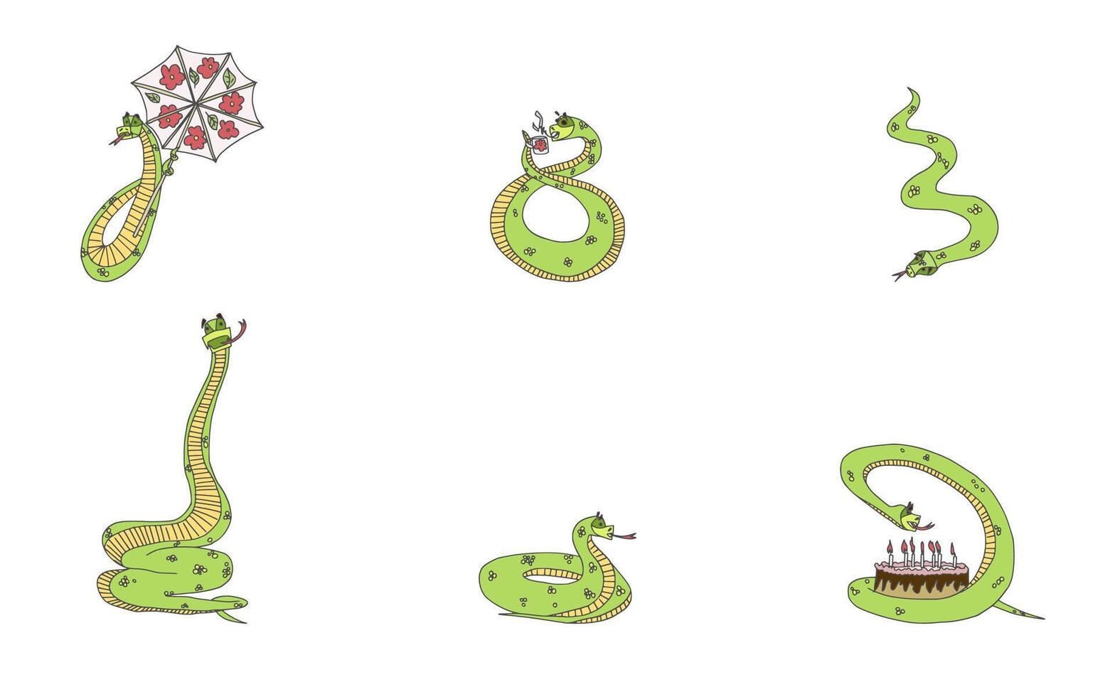 cartoon interesting snakes different situations vector