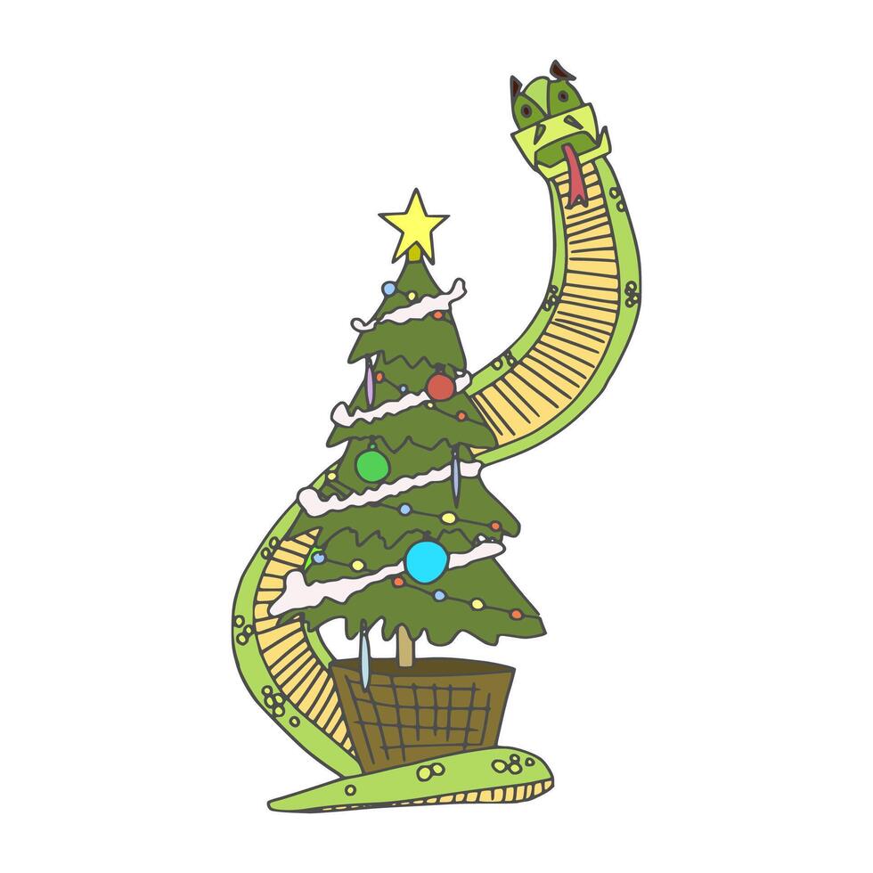 humorous character with a decorated Christmas tree vector