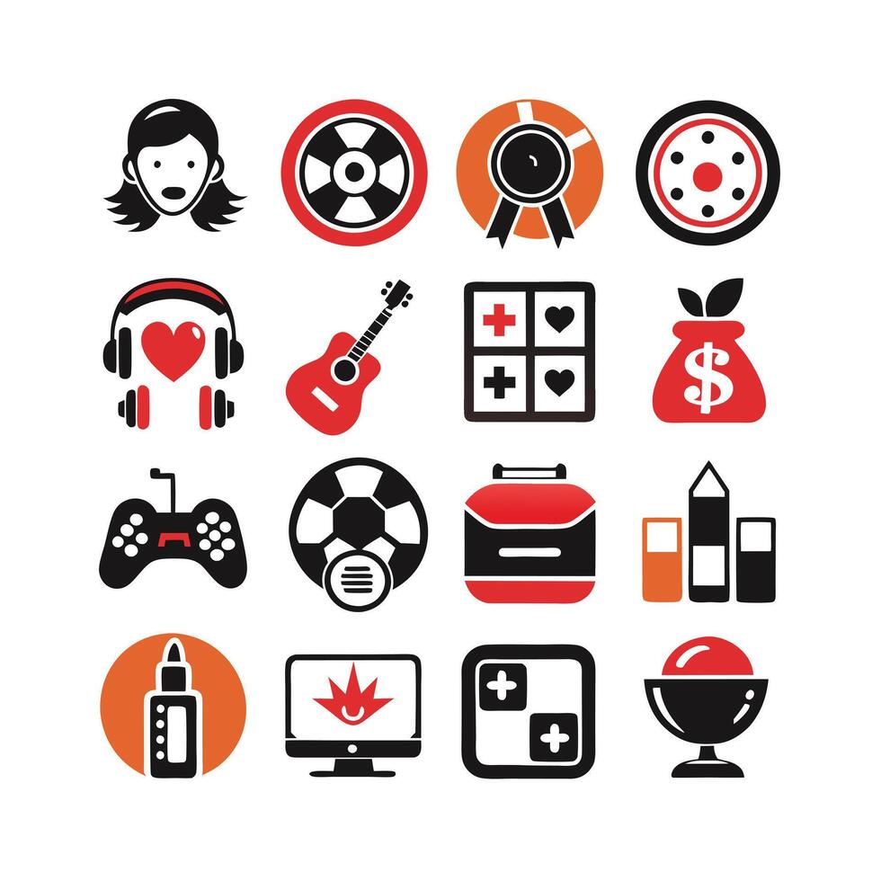 Hobbies and Interests Icon Set Collection for Documents, Websites and Mobile Applications vector