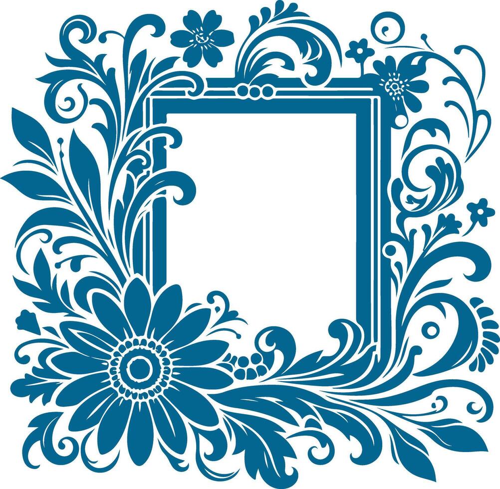 Elegant Black Silhouette Photo Frame with Intricate Floral Patterns vector