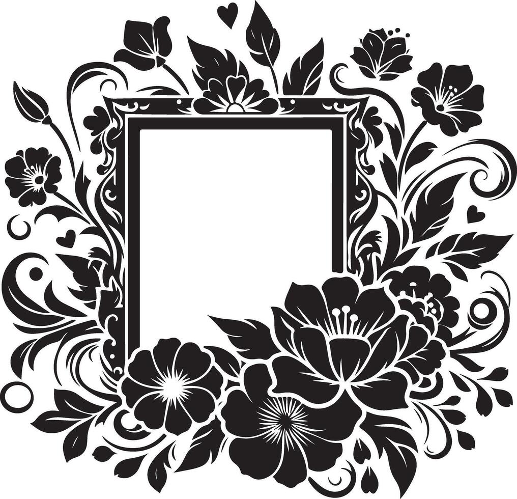 Romantic Black Silhouette Photo Frame with Graceful Floral Ornamentation vector