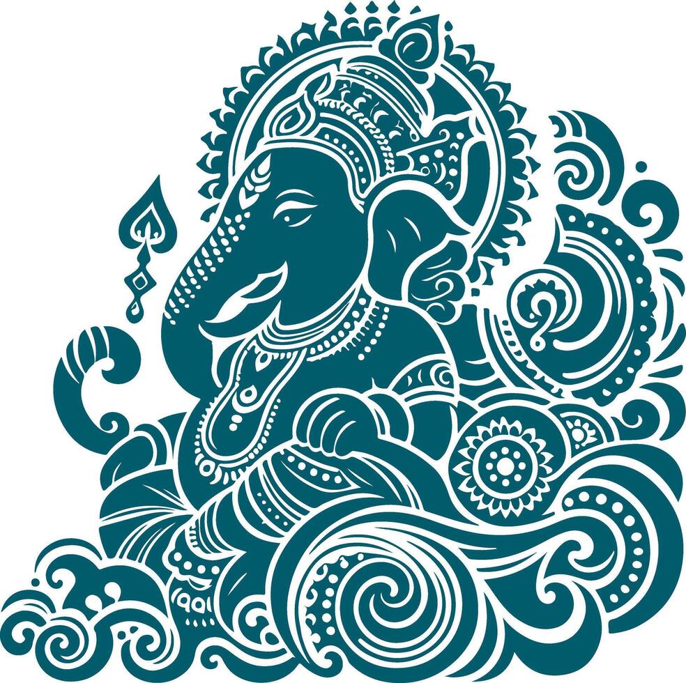 Depiction of Lord Ganesha in Silhouette Iconic Symbol of Hindu Devotion and Strength vector