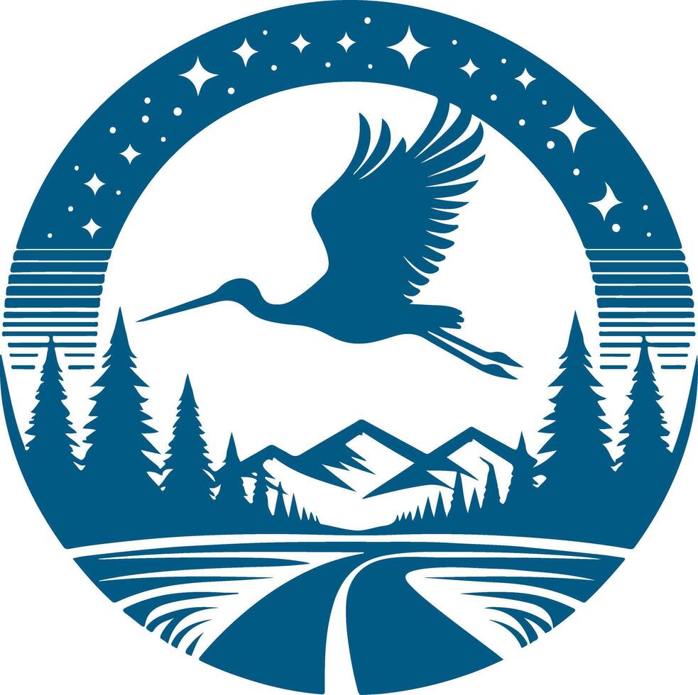 The Serenity of a Stork Soaring Above Majestic Mountains and Endless Pine Trees vector
