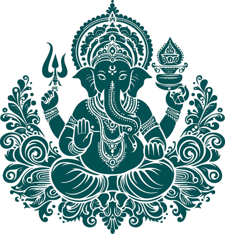 a black silhouette design of Lord Ganesha vector