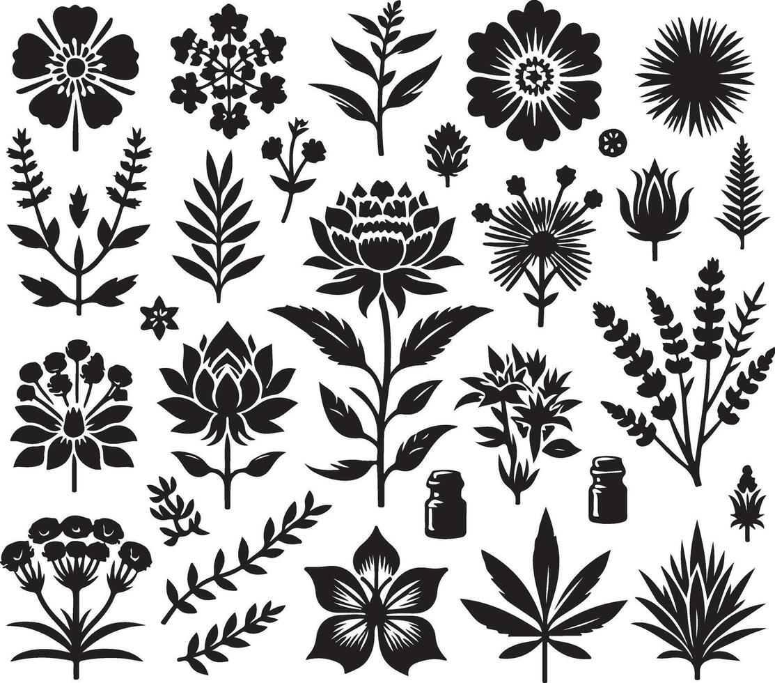 a black and white silhouette design of flower pack vector
