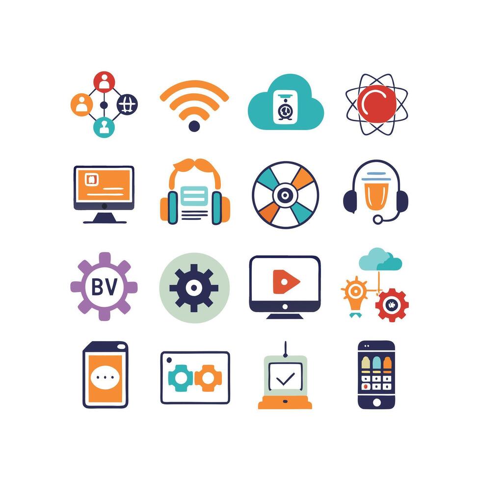 Technology Icon Set Illustration for Documents, Websites and Mobile Applications vector