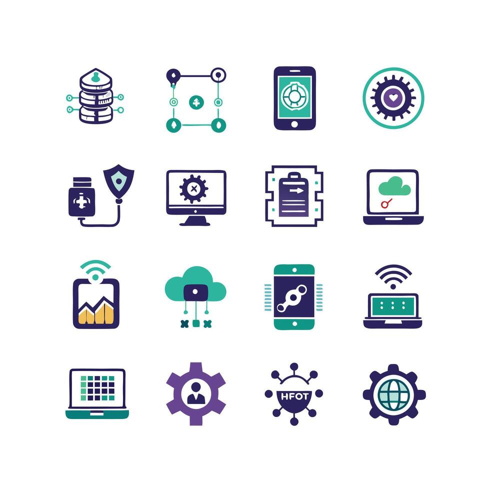 Technology Icon Set Illustration for Documents, Websites and Mobile Applications vector
