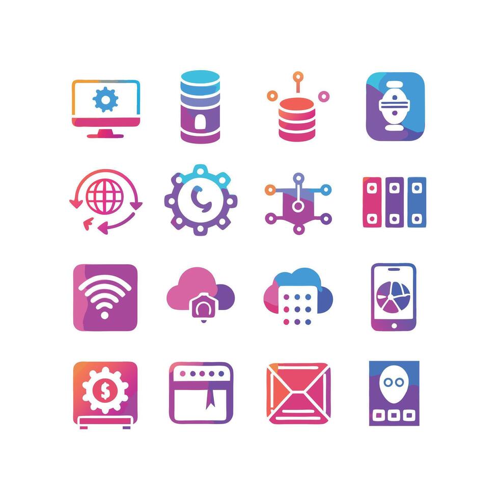 Technology Icon Set Illustration for Documents, Websites and Mobile Applications vector