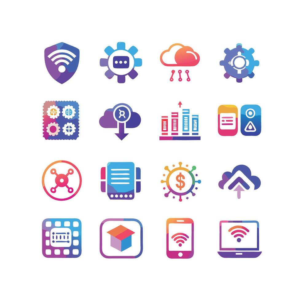 Technology Icon Set Illustration for Documents, Websites and Mobile Applications vector