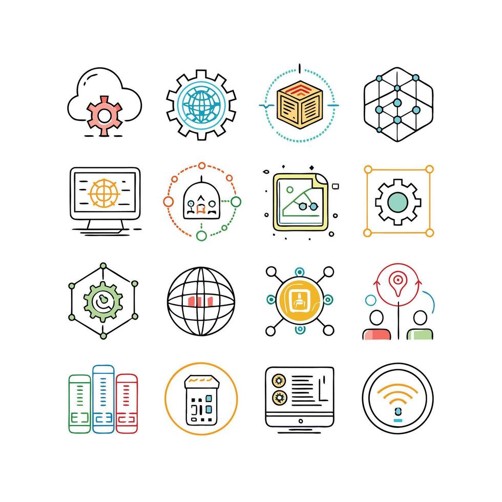 Technology Icon Set Illustration for Documents, Websites and Mobile Applications vector