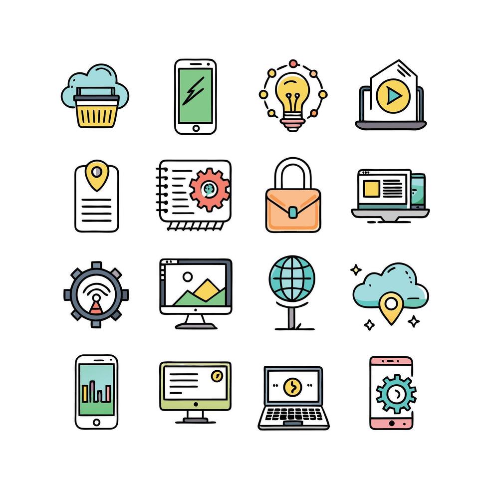 Technology Icon Set Illustration for Documents, Websites and Mobile Applications vector
