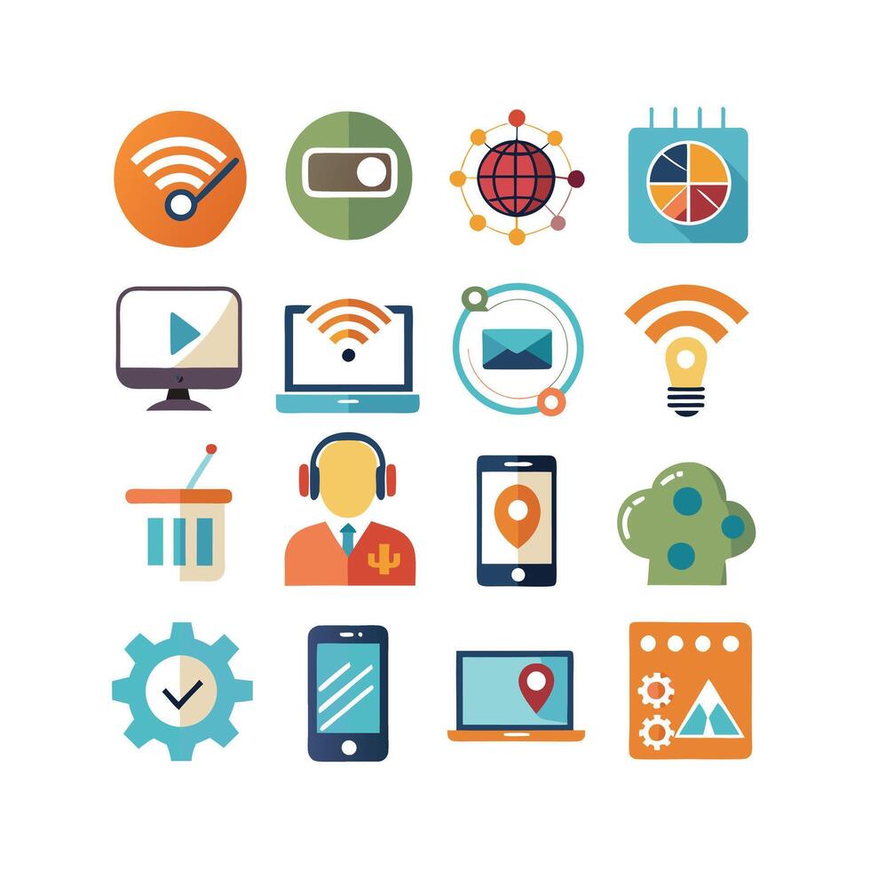 Technology Icon Set Illustration for Documents, Websites and Mobile Applications vector
