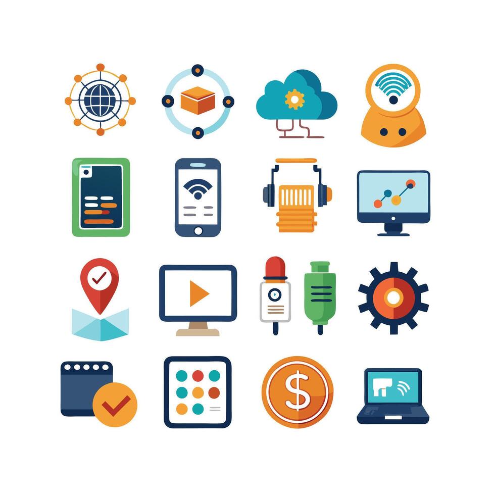 Technology Icon Set Illustration for Documents, Websites and Mobile Applications vector