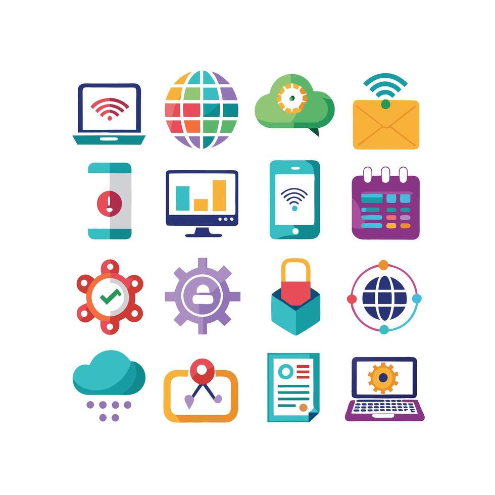Technology Icon Set Illustration for Documents, Websites and Mobile Applications vector