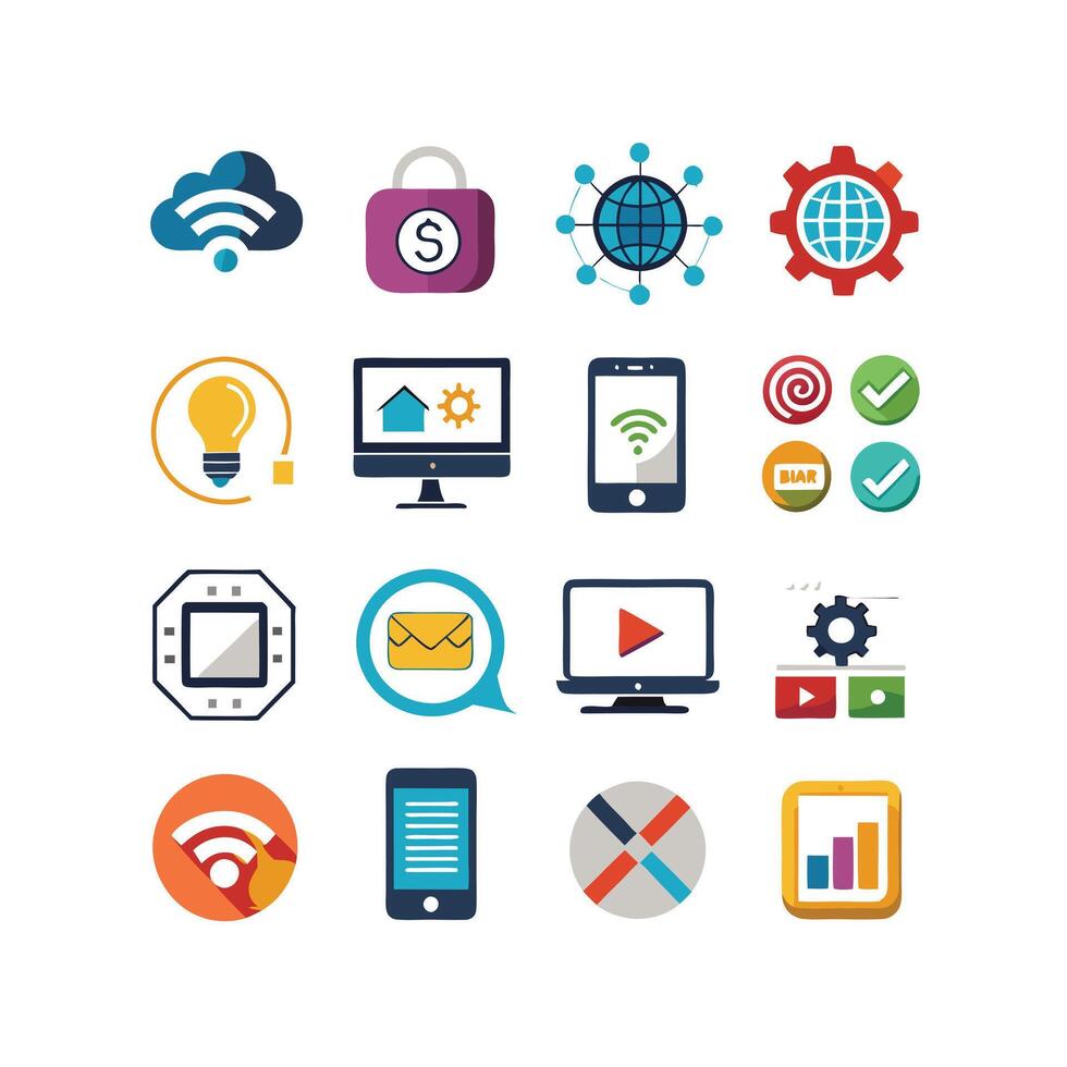 Technology Icon Set Illustration for Documents, Websites and Mobile Applications vector