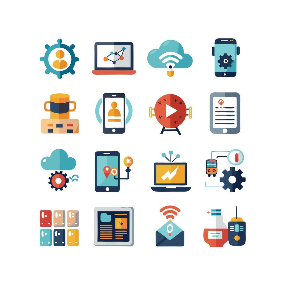 Technology Icon Set Illustration for Documents, Websites and Mobile Applications vector