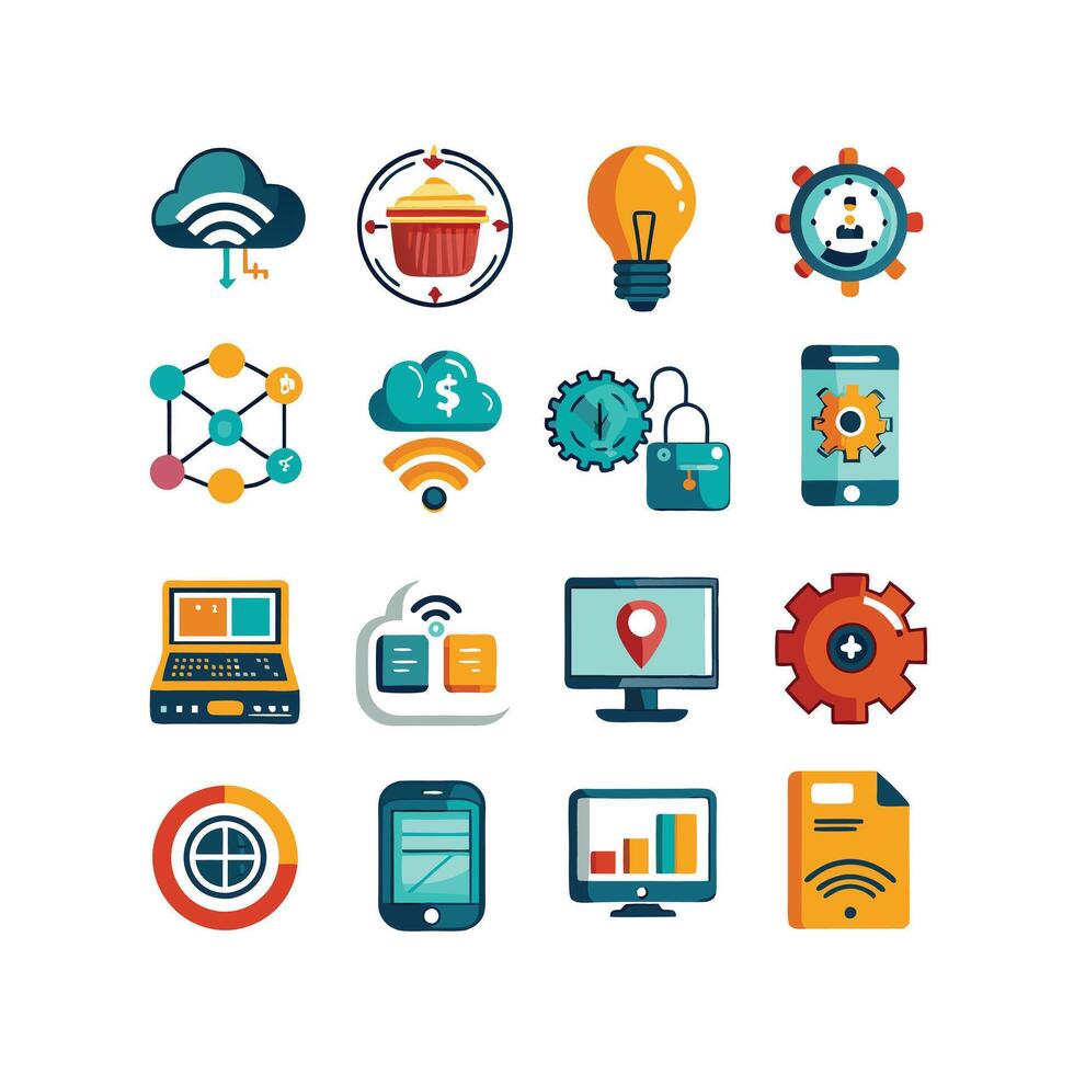 Technology Icon Set Illustration for Documents, Websites and Mobile Applications vector