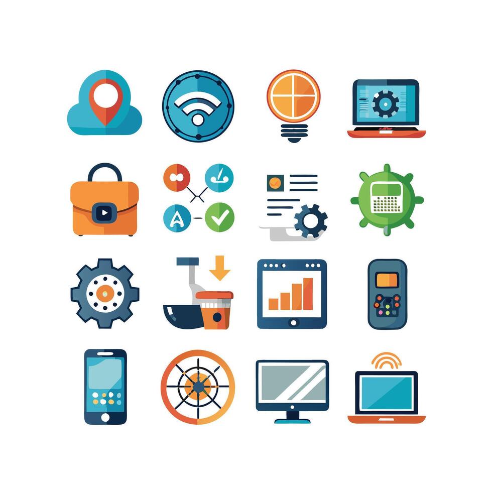 Technology Icon Set Illustration for Documents, Websites and Mobile Applications vector