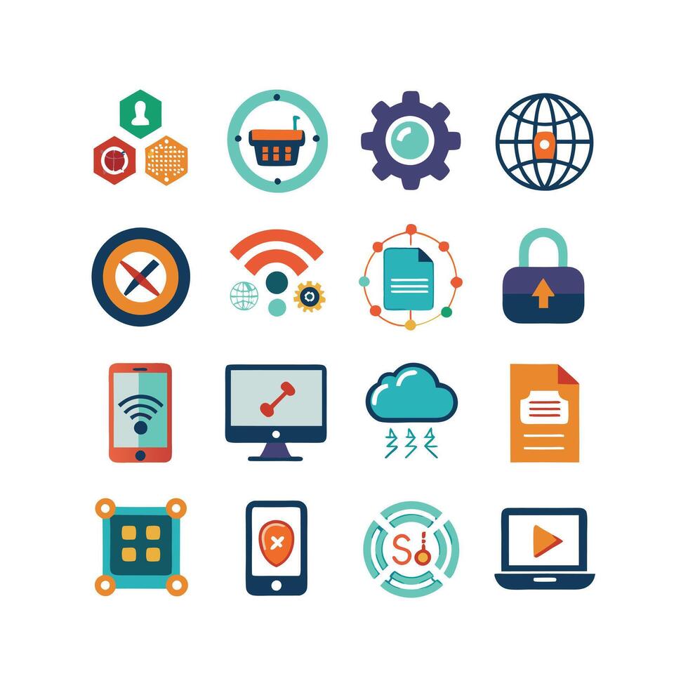 Technology Icon Set Illustration for Documents, Websites and Mobile Applications vector