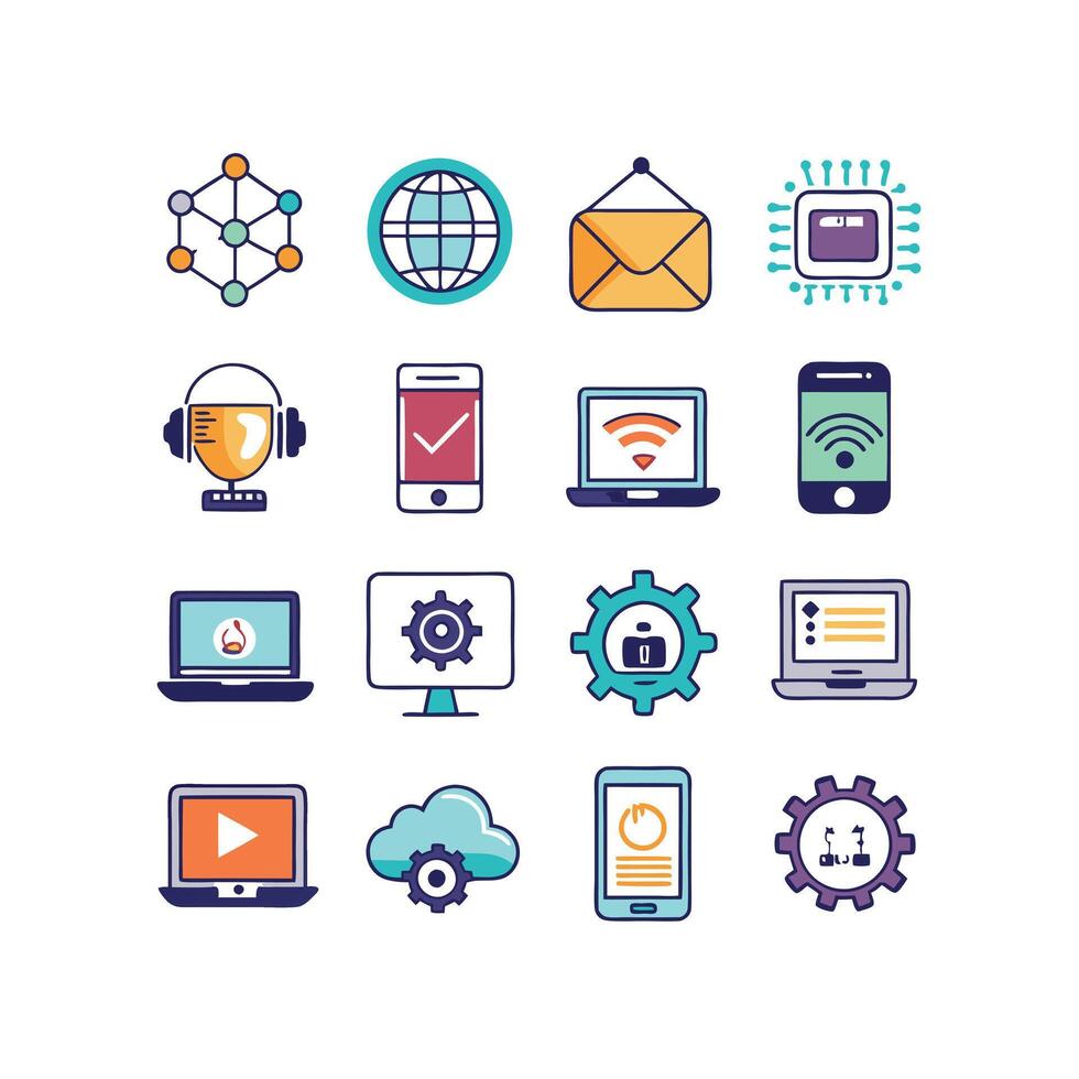 Technology Icon Set Illustration for Documents, Websites and Mobile Applications vector