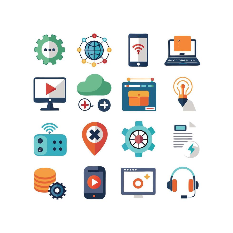 Technology Icon Set Illustration for Documents, Websites and Mobile Applications vector