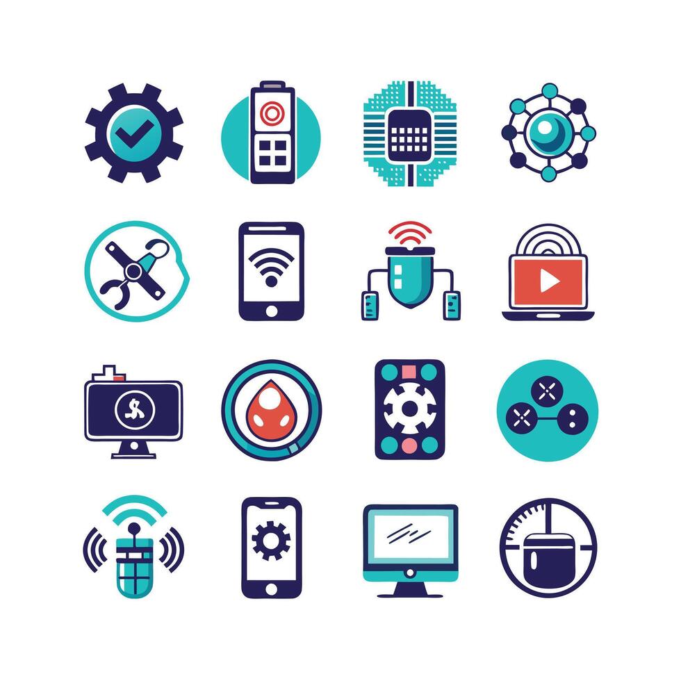 Technology Icon Set Illustration for Documents, Websites and Mobile Applications vector