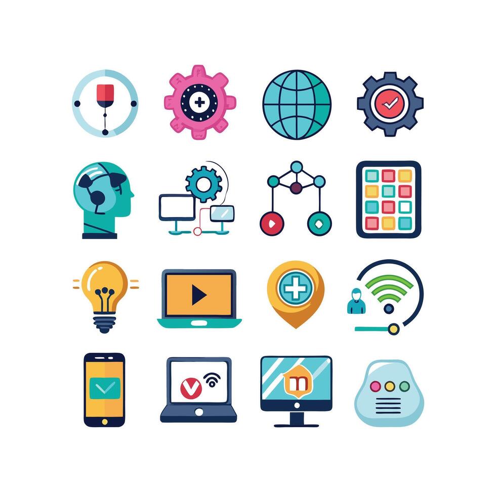 Technology Icon Set Illustration for Documents, Websites and Mobile Applications vector